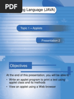 Programming Language (JAVA) : Topic 1 - Applets