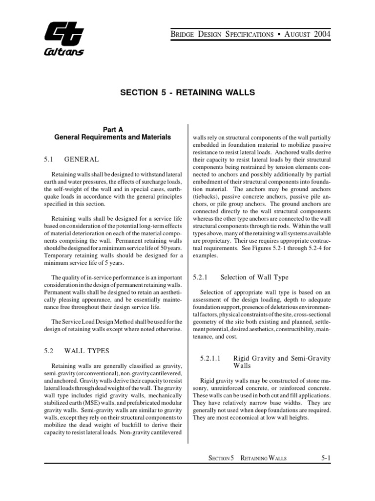Retaining Wall Design Specifications | PDF