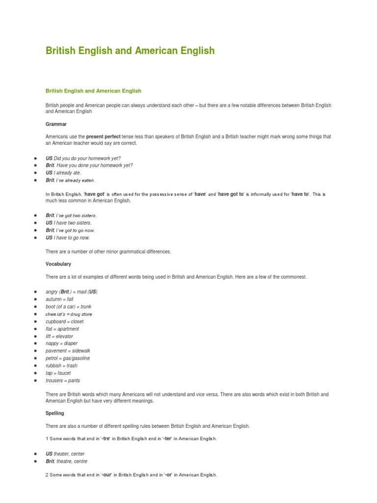 British English and American English | PDF | Perfect (Grammar ...
