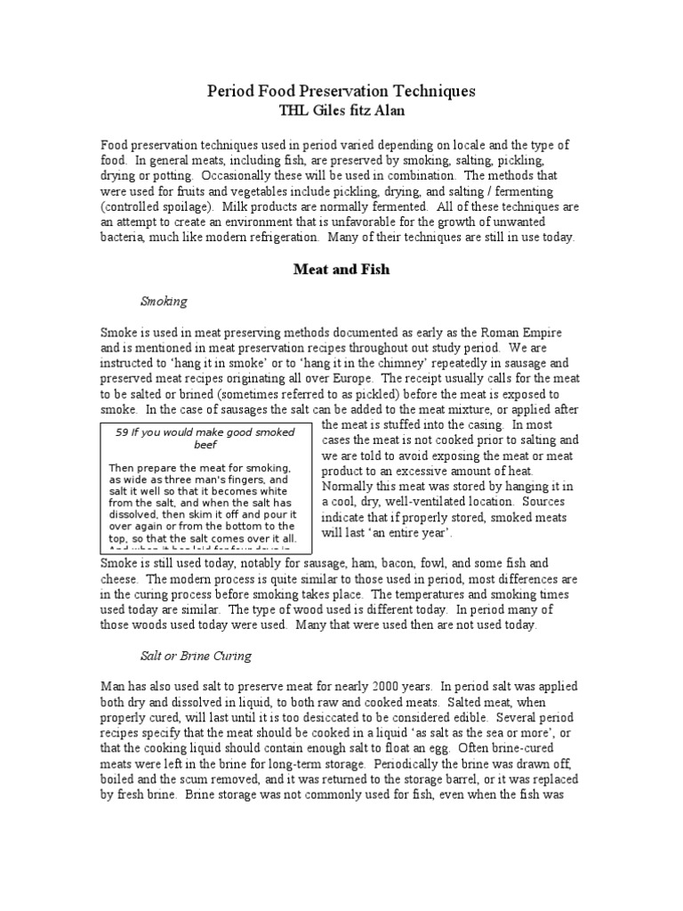 Period Food Preservation Techniques | PDF | Pickling | Curing (Food ...