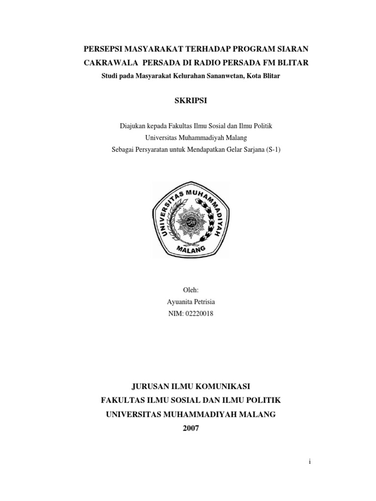 Contoh Proposal Skripsi Ilmu Komunikasi Kuantitatif Contoh Proposal Skripsi Ilmu Komunikasi Kuantitatif