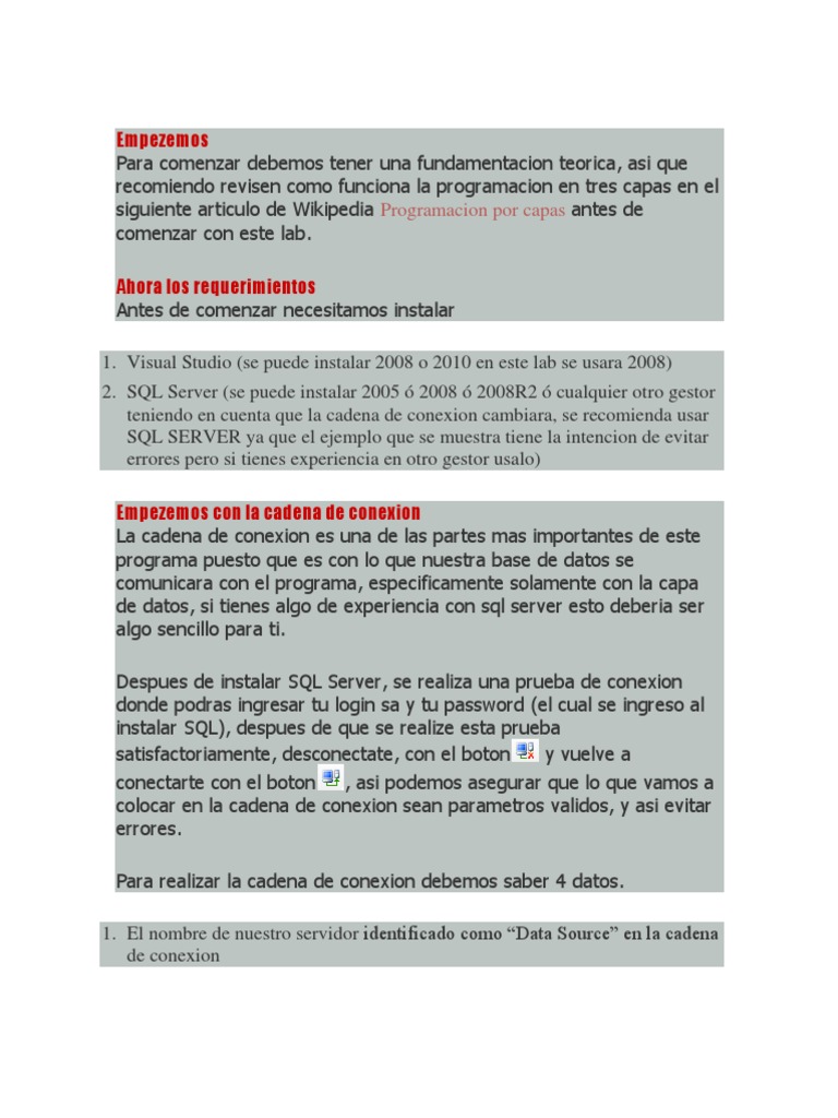 Guía de Programación en Tres Capas | PDF | Servidor SQL de Microsoft | SQL