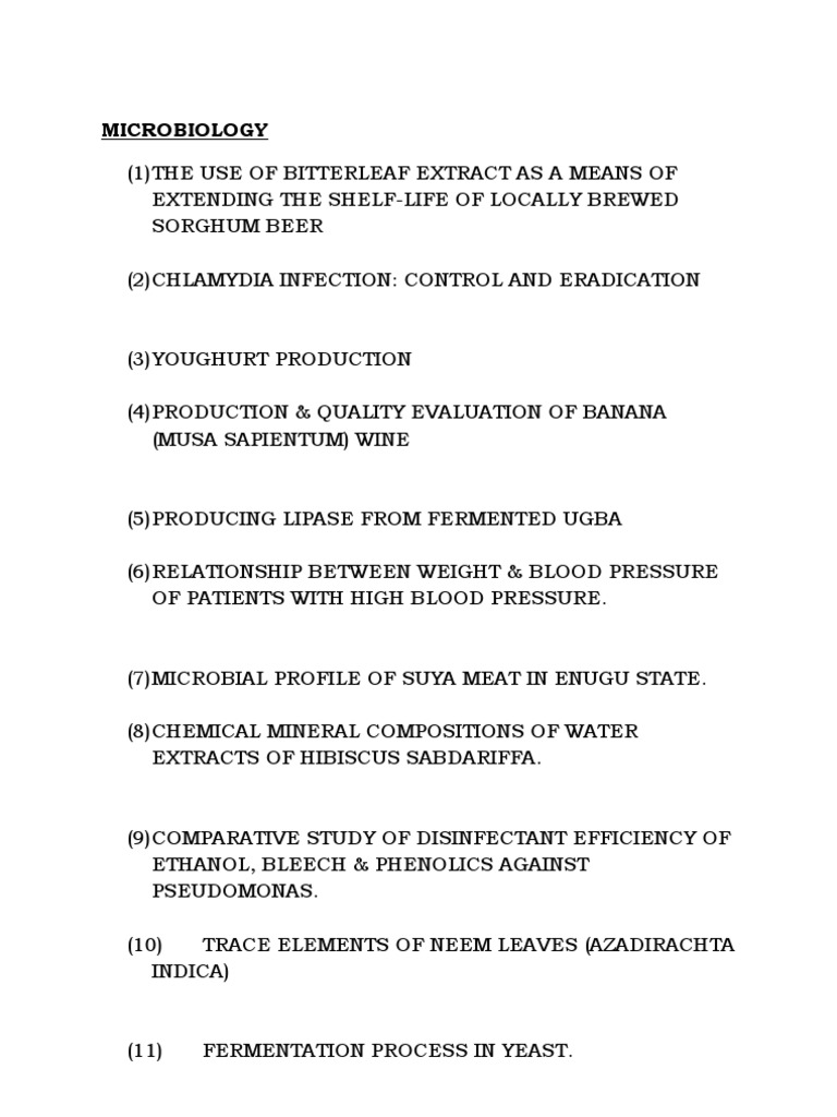 Microbiology Project Topics PDF Brewing Nature