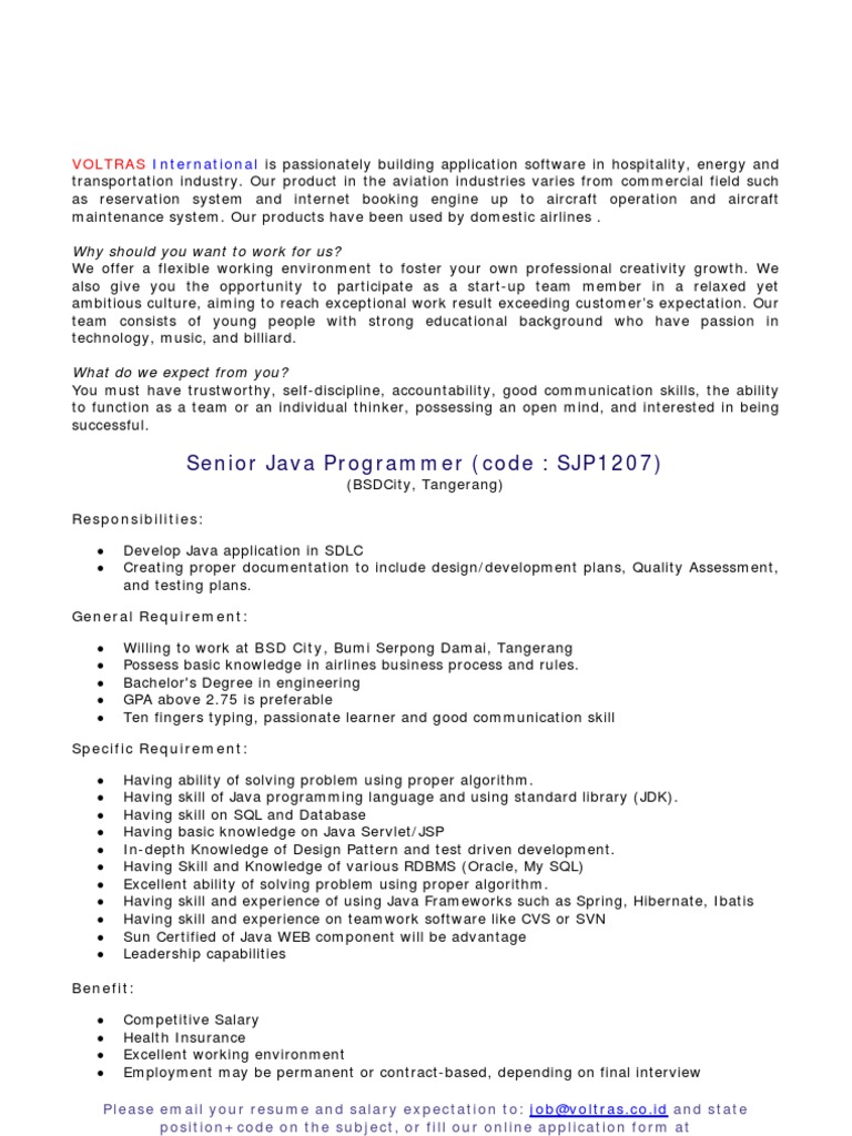 Senior Java Programmer (Code: SJP1207) : International | PDF | Business