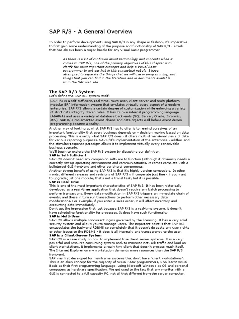 SAP R/3 - A General Overview | PDF | Databases | Operating System