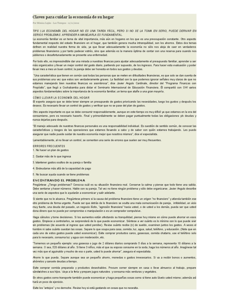 Claves para Cuidar La Economía de Su Hogar | PDF | Ahorro | Bancos