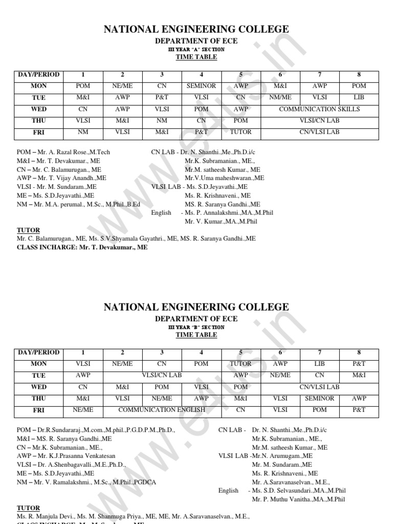 ECE III Year Time Table Overview | PDF