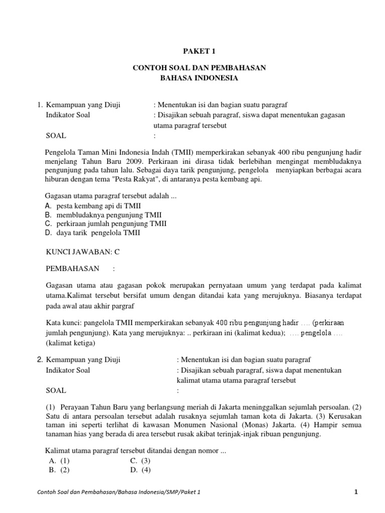 Contoh Soal Dan Pembahasan Bahasa Indonesia