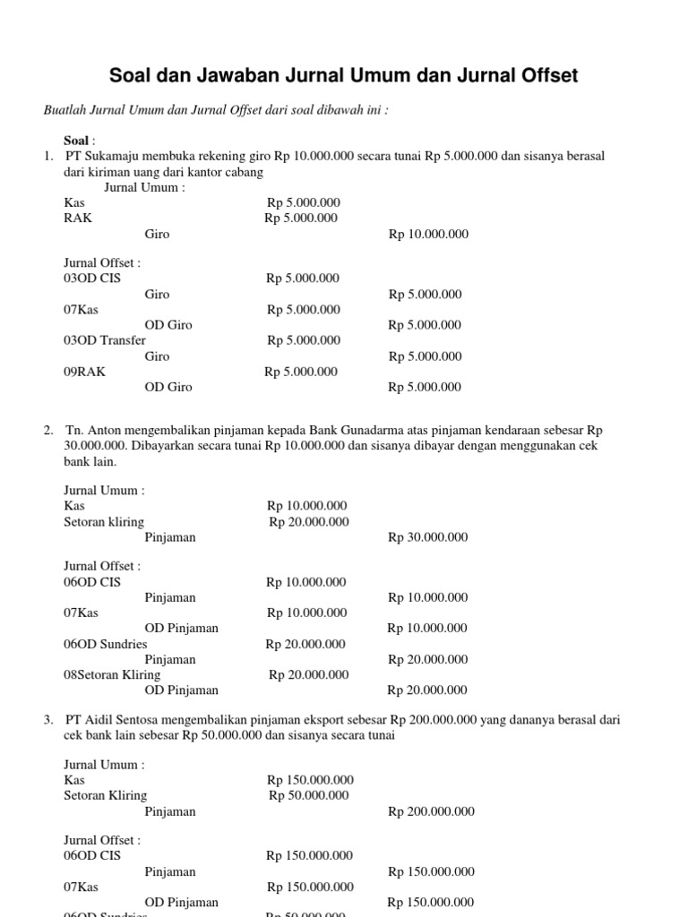 Soal Dan Jawaban Jurnal Umum Dan Jurnal Offset