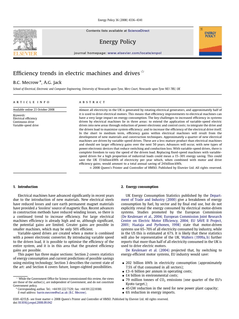 Trends in Electric Motor Efficiency | PDF | Power Electronics | Engines