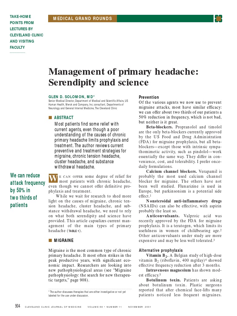 Ccjm Management Of Primary Headache Migraine Headache