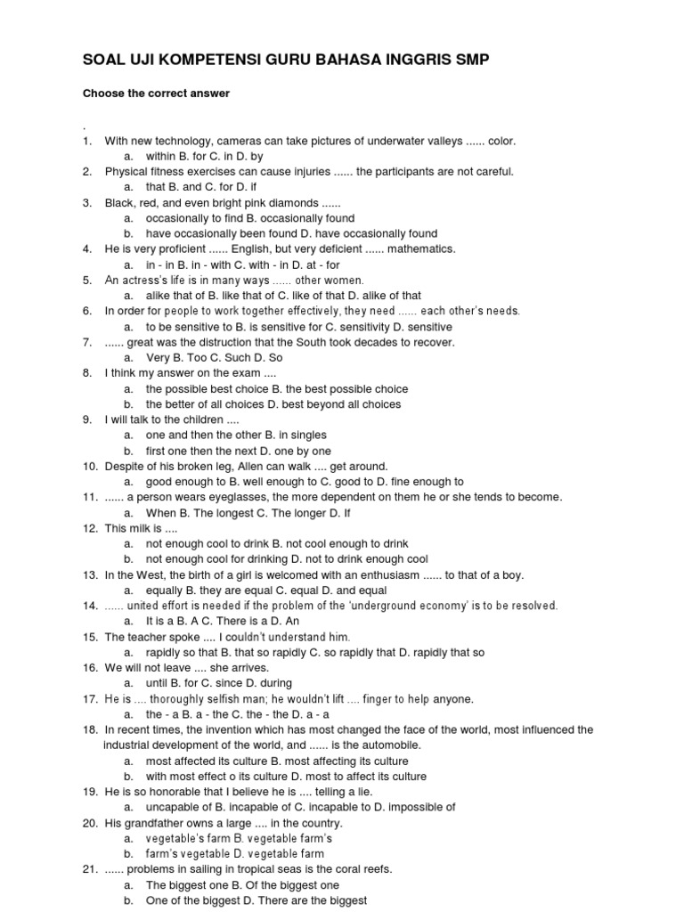 Soal Uji Kompetensi Guru Bahasa Inggris Smp Hydrogen Fuels