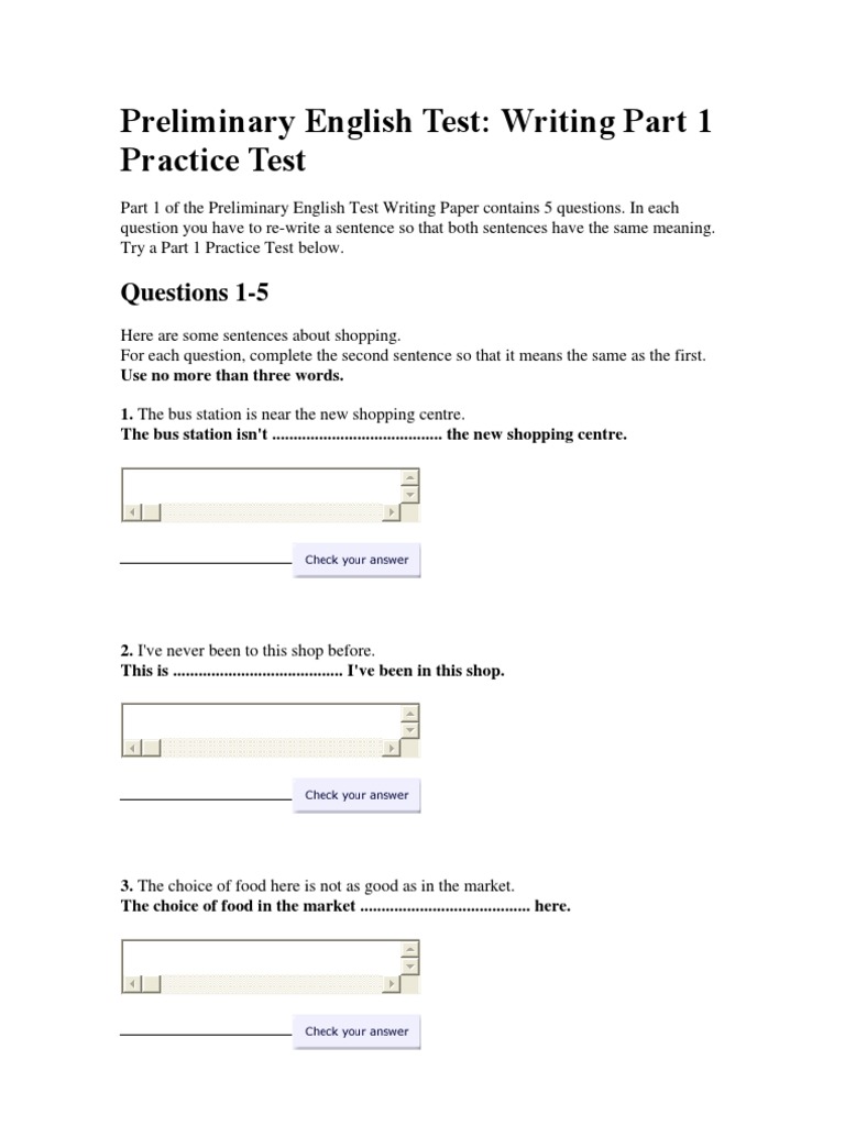 PET Writing Practice Test Guide | PDF