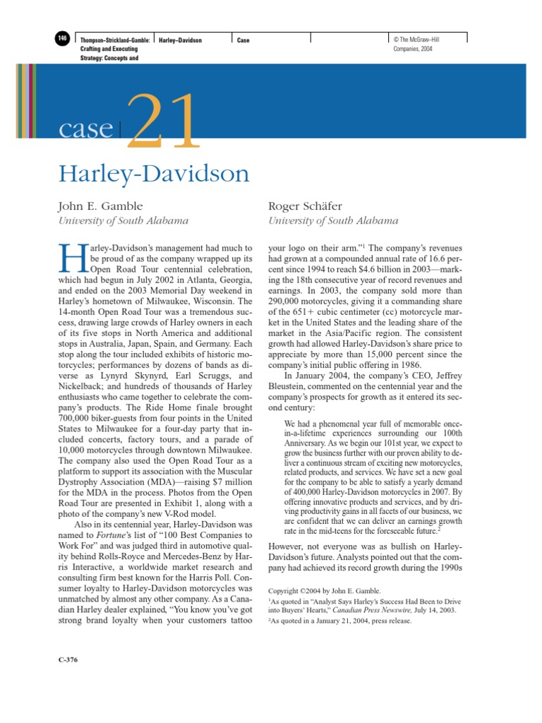 Harley Davidson Case Study PDF Harley Davidson Motorcycle