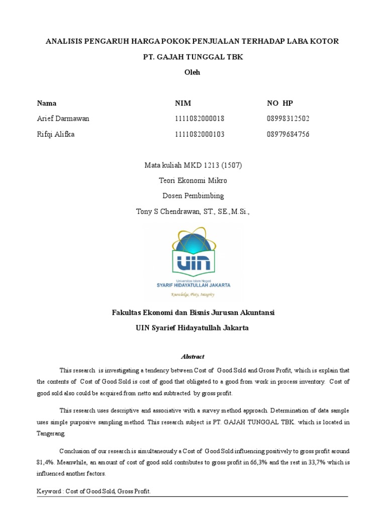 Revisi Analisis Pengaruh Harga Pokok Penjualan Terhadap Laba Kotor Arief Darmawan Dan Rifqi Alifka