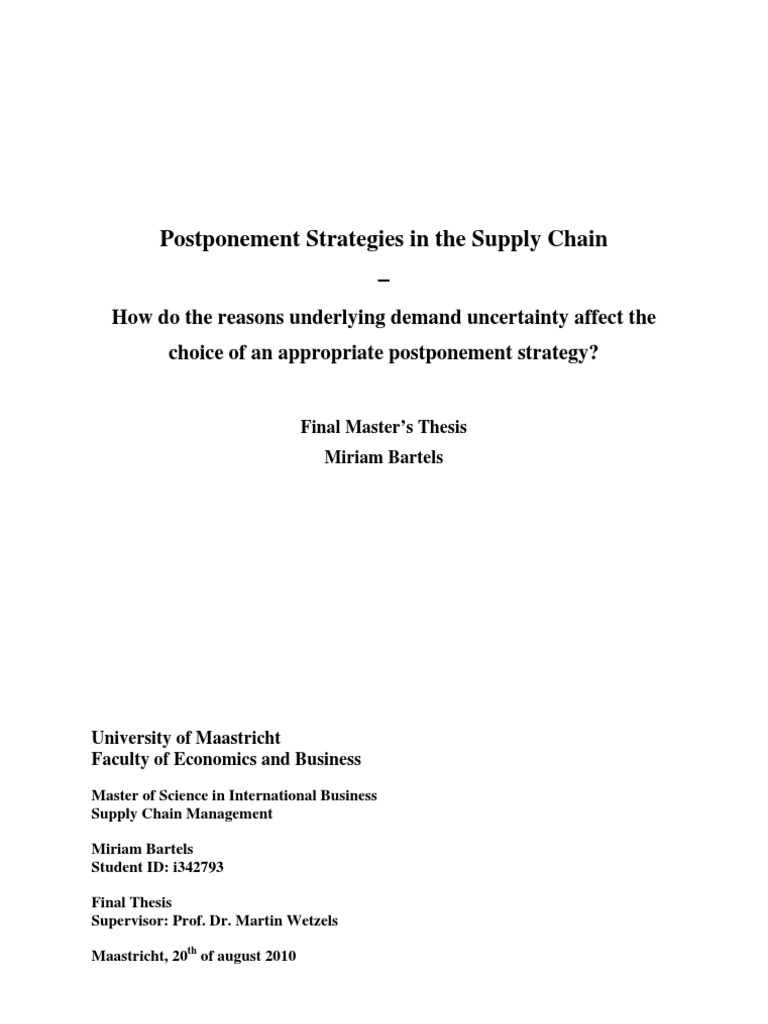 Postponement Strategies in The Supply Chain PDF Strategic