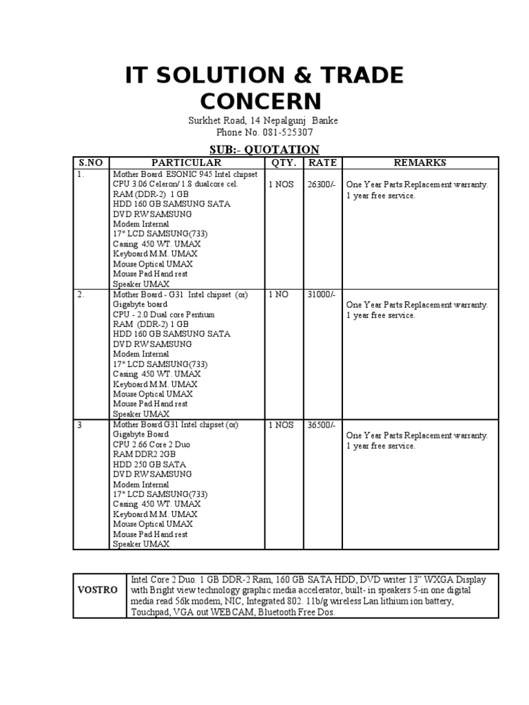 IT Solutions Quotation for Computer Parts | PDF | Computers ...