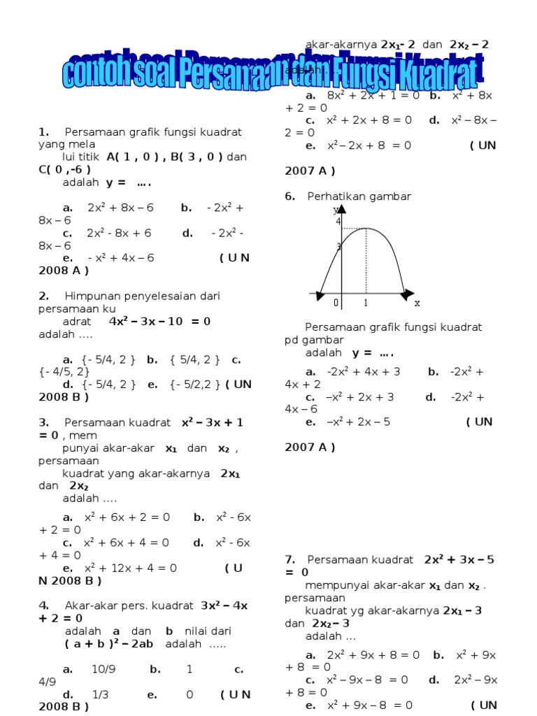 contoh soal Persamaan dan Fungsi Kuadrat 2c