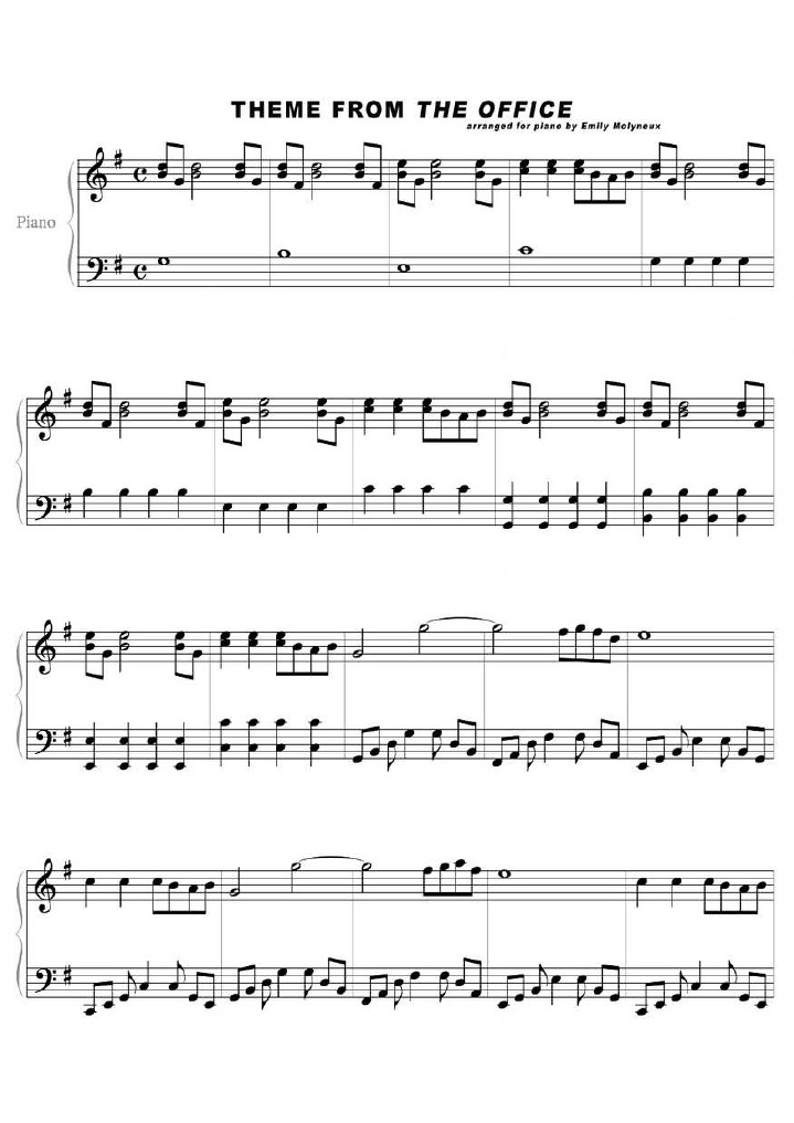 The office theme song piano sheet music