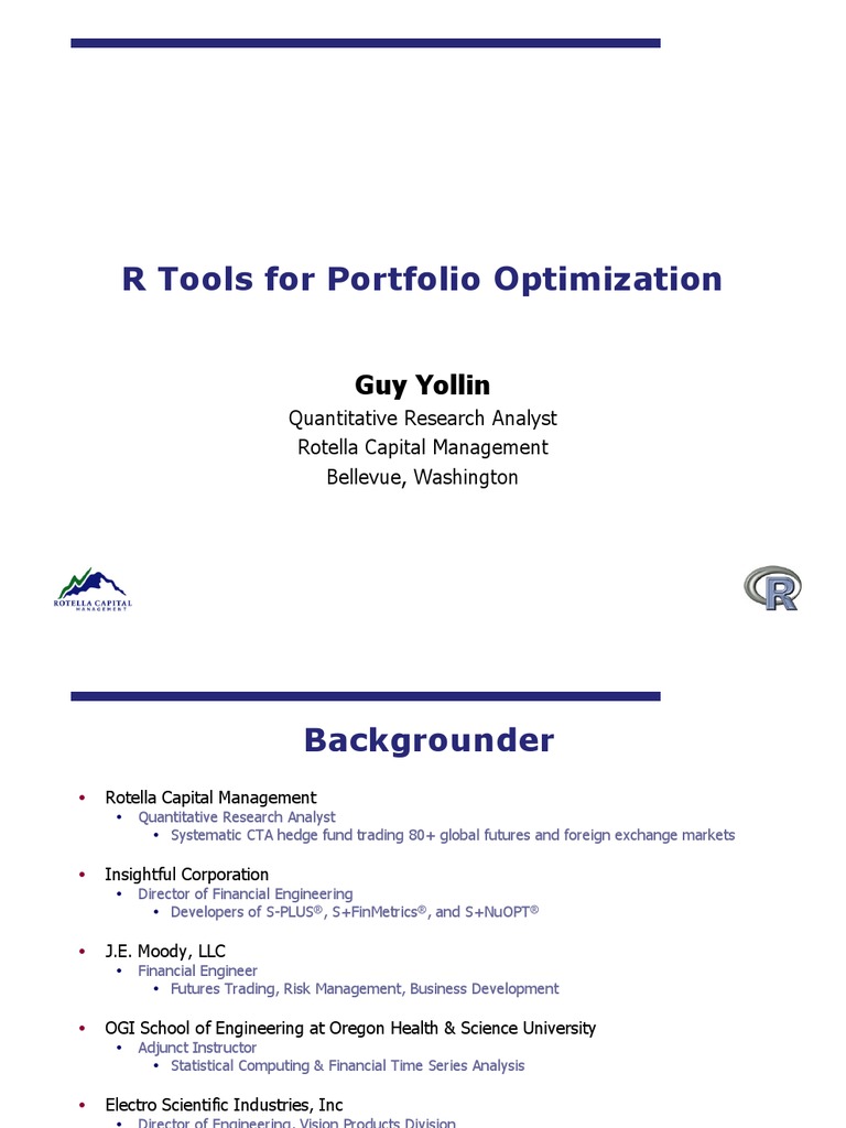 R Tools For Portfolio Optimization | PDF