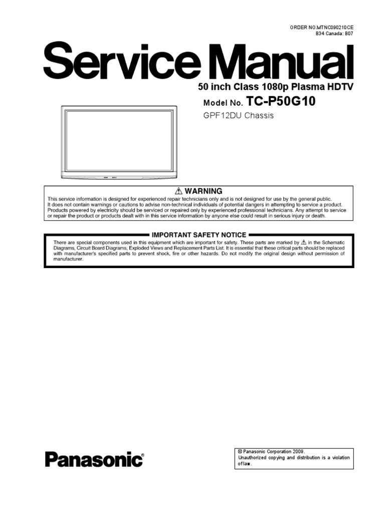 Panasonic TCP50G10 LCD TV service manual Electrostatic Discharge