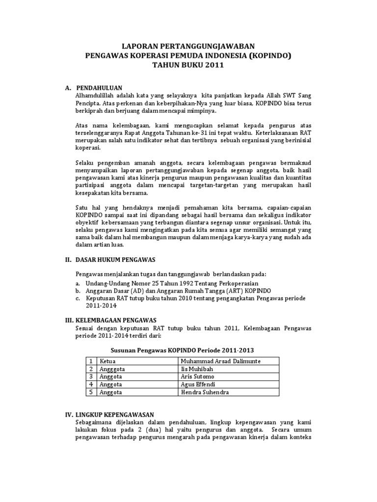 Contoh Laporan Triwulan Pengawas Koperasi Audit Kinerja
