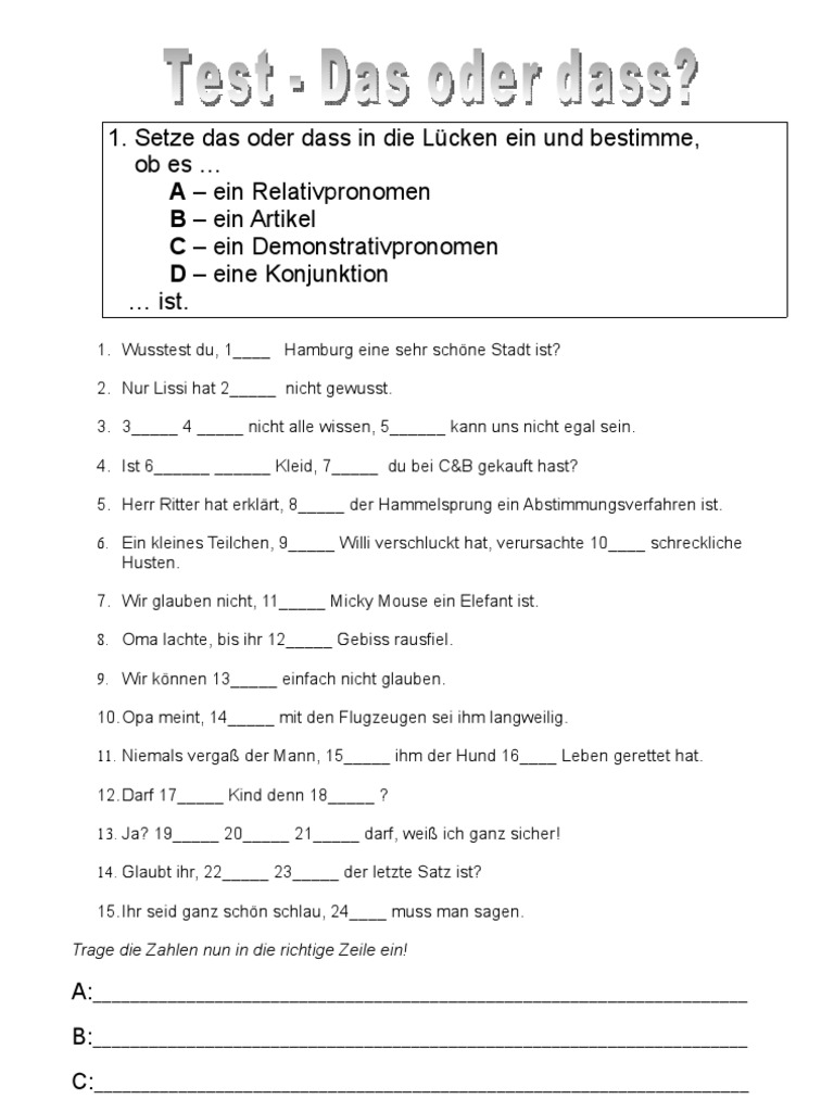 Test zu dem Thema "das oder dass"