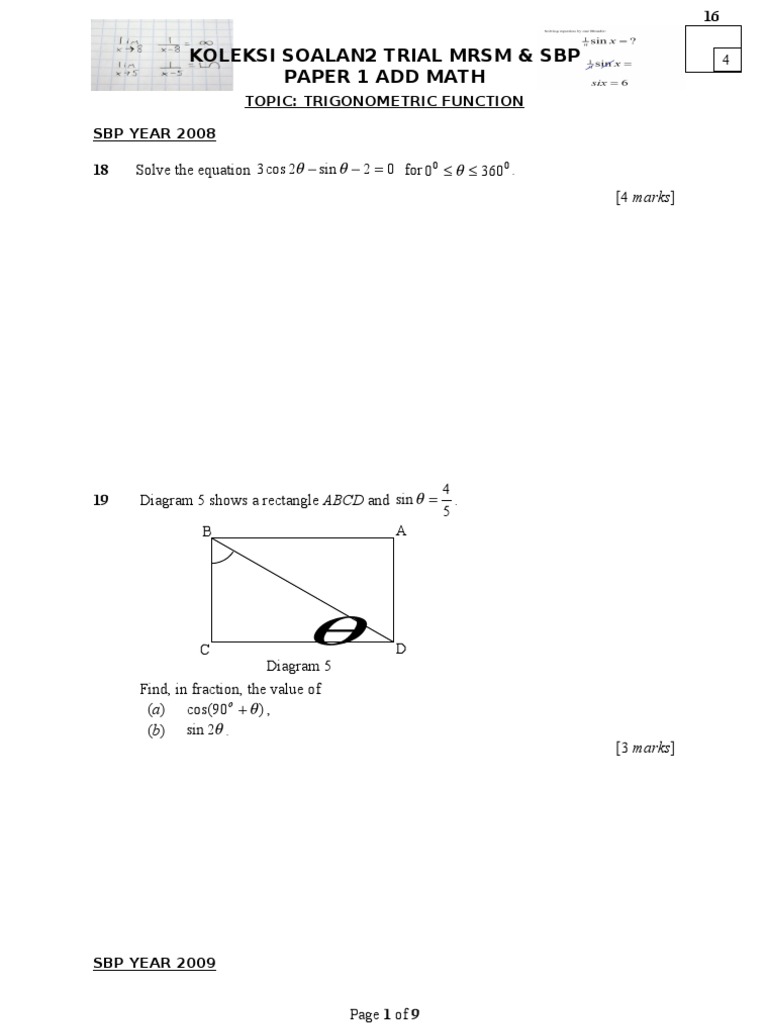 Koleksi Trial SBP dan MRSM (Paper 1)