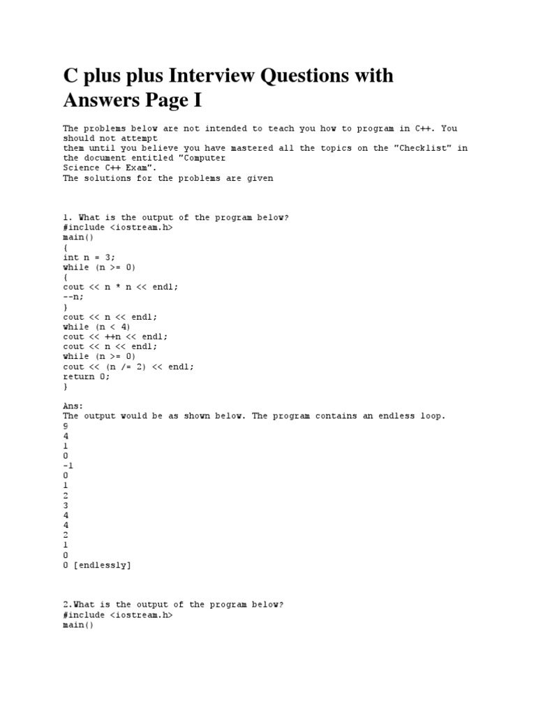 C++ Interview Questions and Answers | PDF | Class (Computer Programming ...