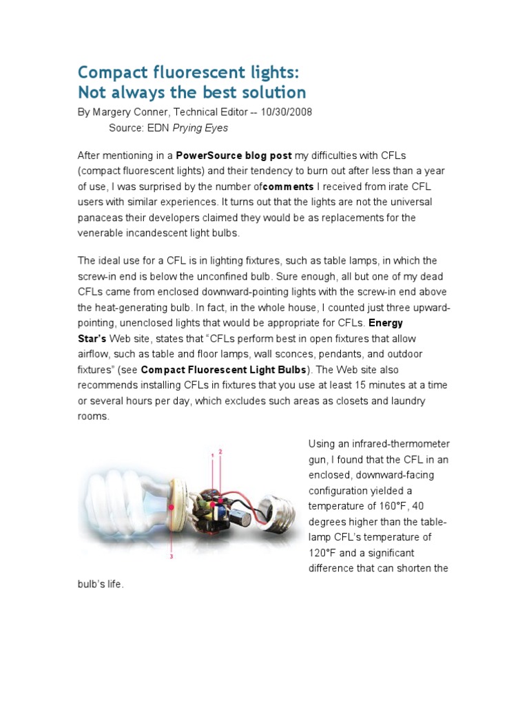 Compact Fluorescent Lights: Not Always The Best Solution | PDF