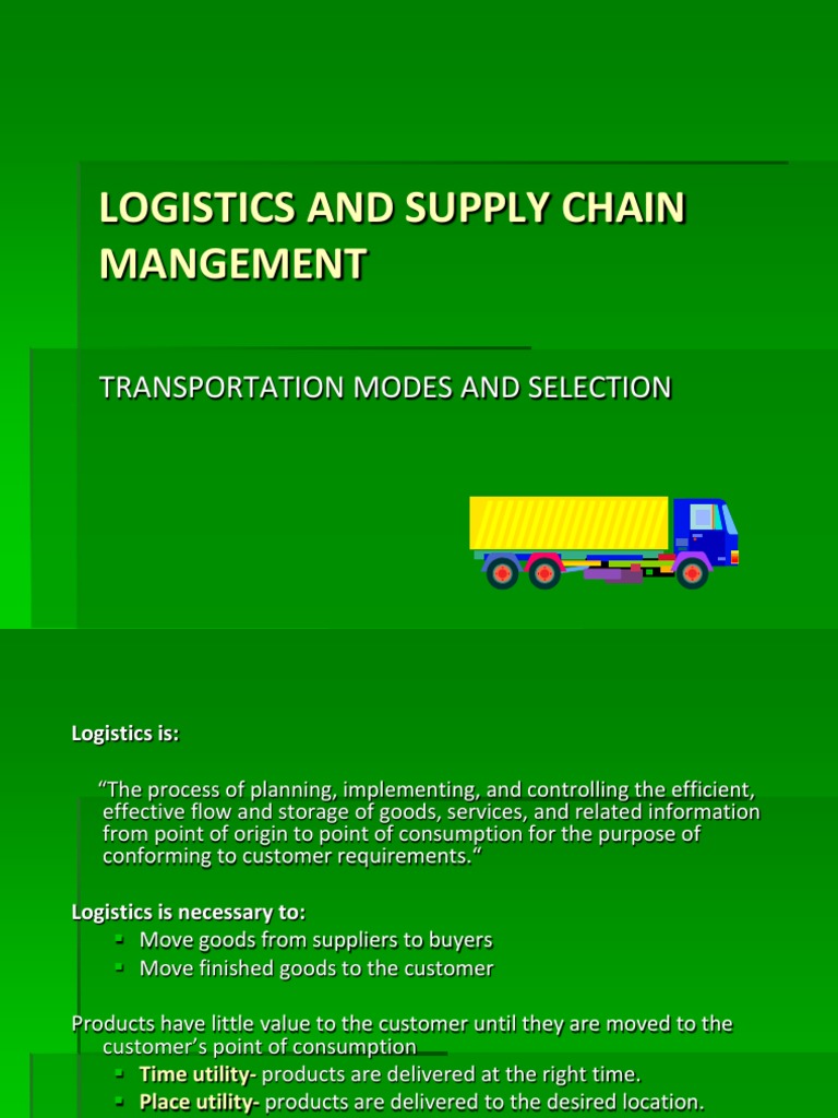 Transportation Modes in Logistics Management | PDF | Cargo | Common Carrier