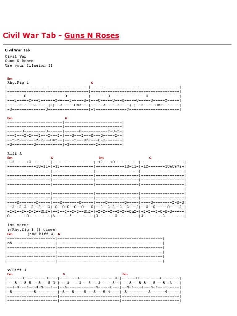Civil War Tab Guns N Roses Guitar Chords