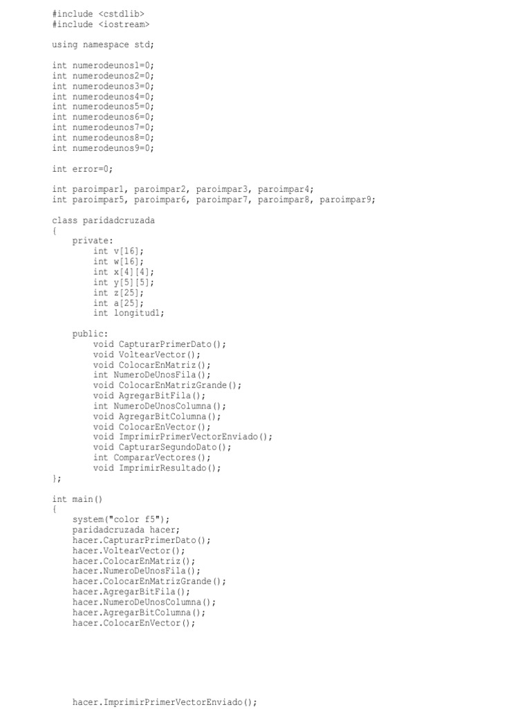 Implementación de Paridad Cruzada en C++ | PDF | Programación de ...