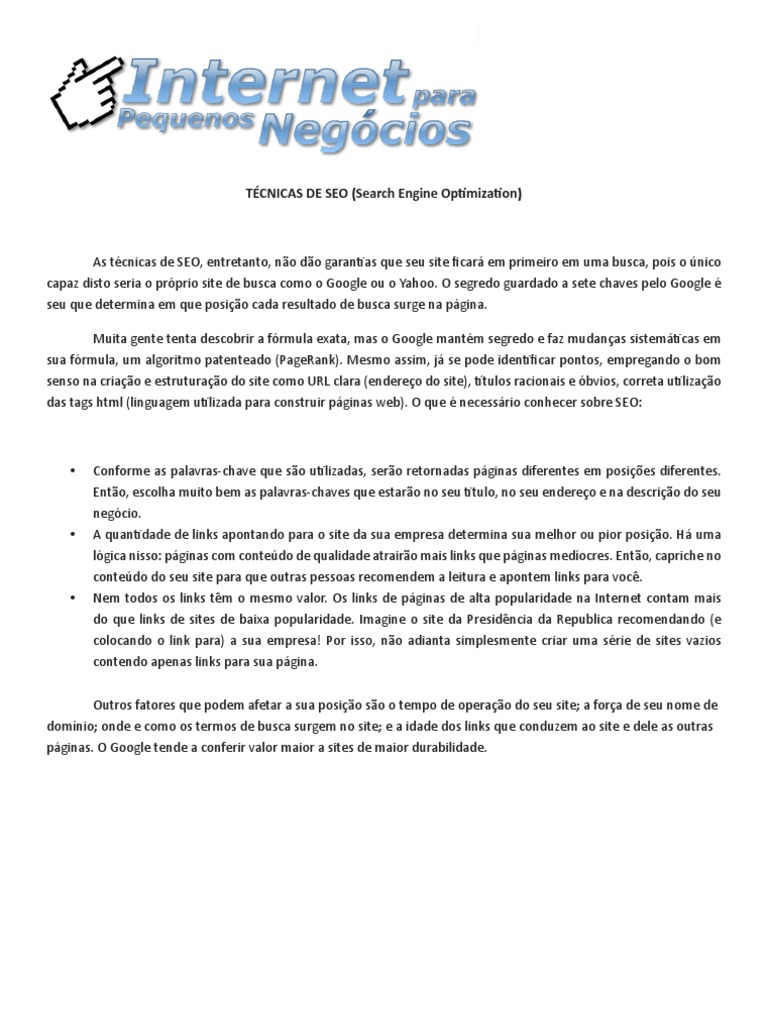 Técnicas Eficazes de SEO para Sites | PDF | Career & Growth