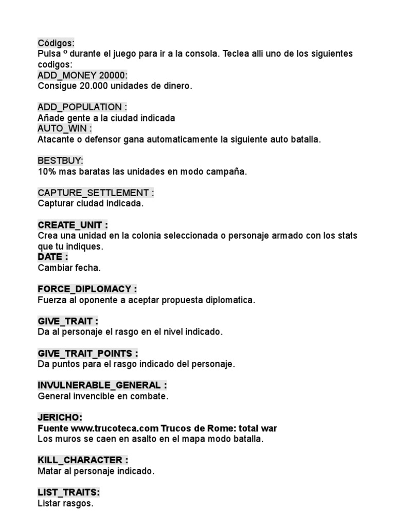Trucos Total Rome War | PDF | Videojuegos | Juego de azar, image size:768x1024