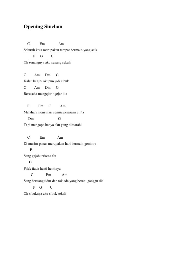 Kunci Gitar Lagu Sinchan