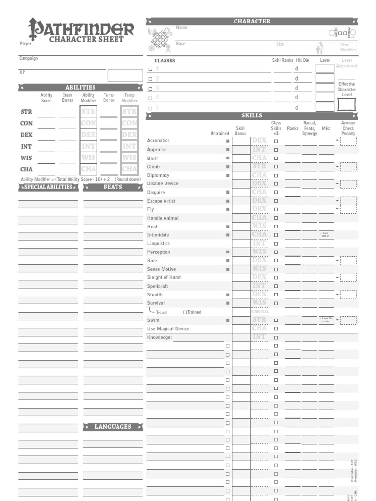 Pathfinder Character Sheet Template | PDF | Dungeons & Dragons | Leisure