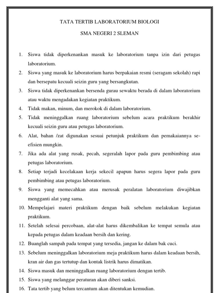 TATA TERTIB KESELAMATAN DALAM LABORATORIUM BIOLOGI PDF