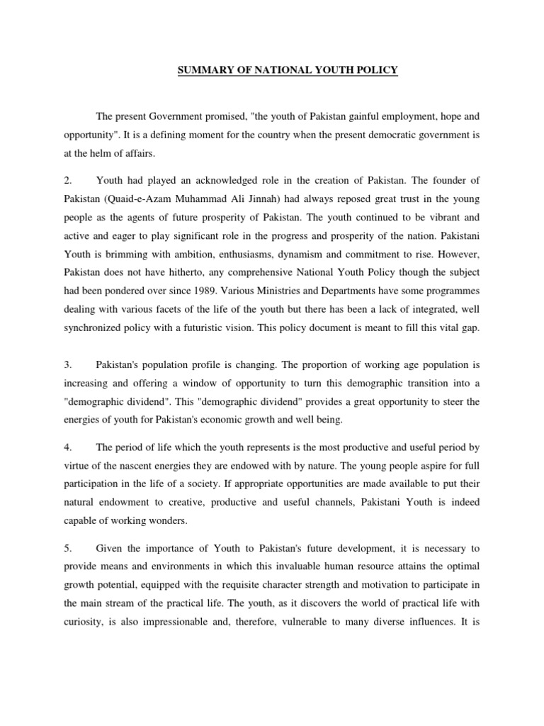 Pakistan's National Youth Policy | PDF | Muhammad Ali Jinnah | Pakistan