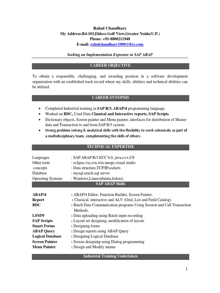 My Resume 6 Months | Databases | Computer Programming. Sap r3 Architecture  Introduction ...