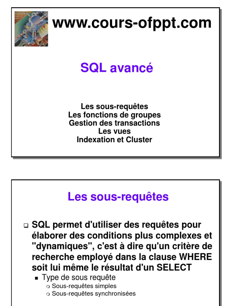 Cours Complet SQL Avancé | PDF | Index de base de données | SQL
