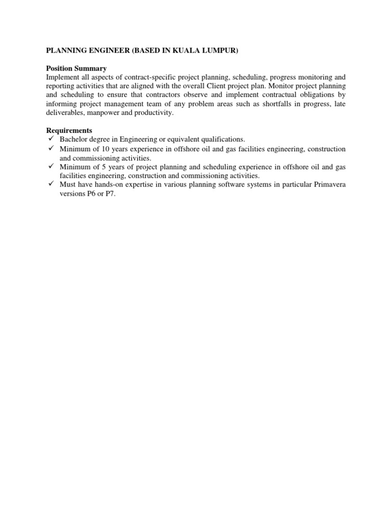 Offshore Planning Engineer Role | PDF | Business | Technology & Engineering