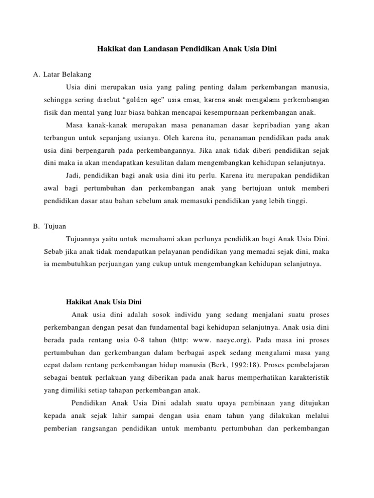 Hakikat Pendidikan Anak Usia Dini