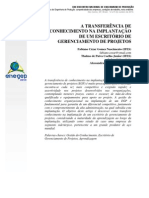 A Transferencia de Conhecimento Na Implantacao de Um Escritorio de Gerenciamento de Projetos