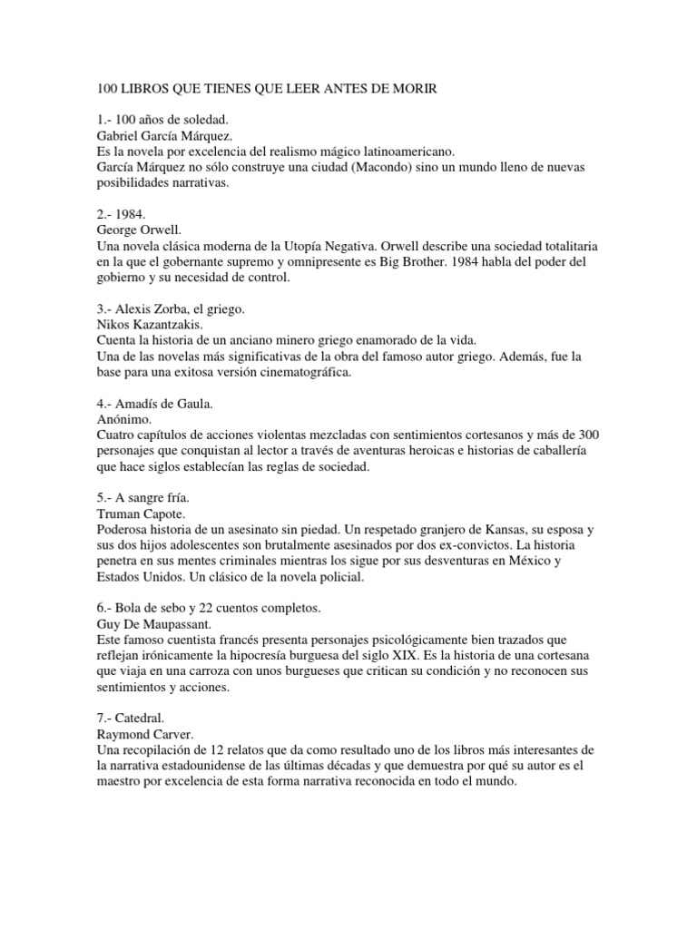 100 Libros Que Tienes Que Leer Antes De Morir - Leer un Libro