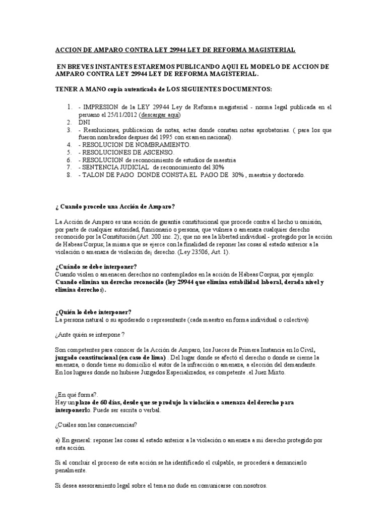Accion de Amparo | PDF | Habeas corpus | Ley común