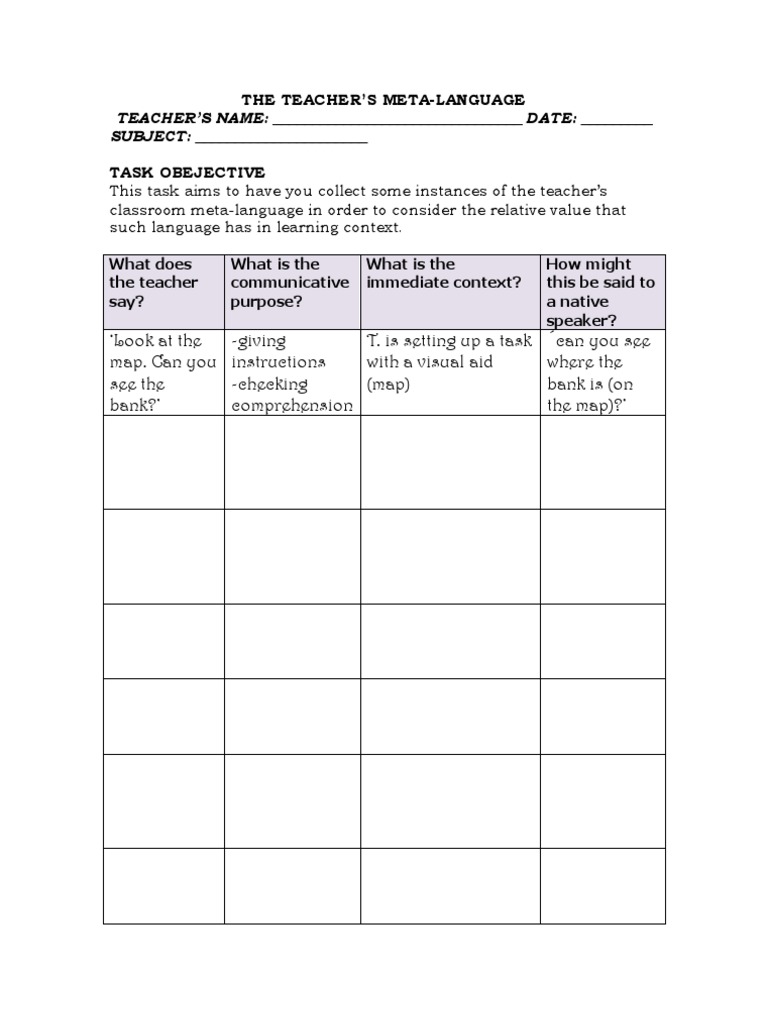 The TEACHER's Meta-Language | PDF | Neuropsychological Assessment ...