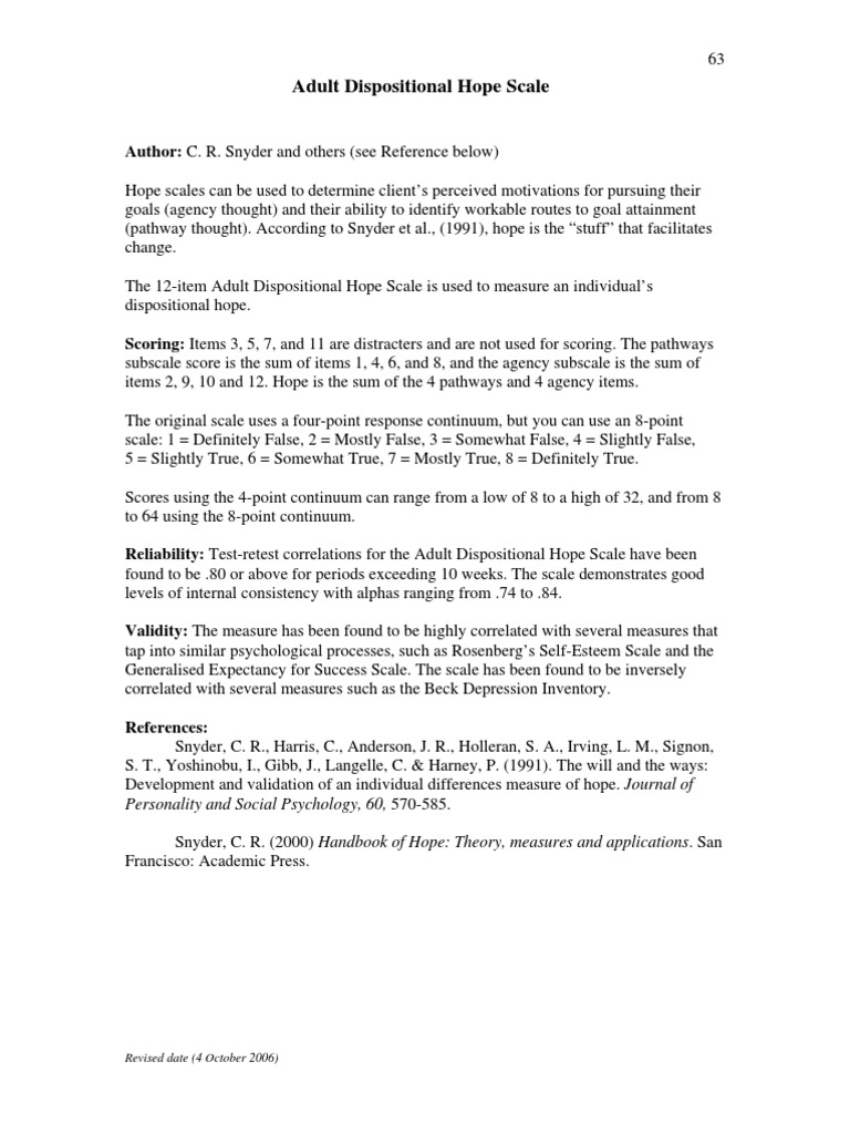 HOPE Scales (A Few) | PDF | Validity (Statistics) | Friendship