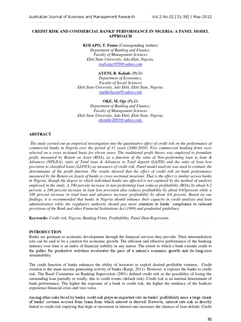 Impact of Credit Risk on Nigerian Banks | PDF | Credit (Finance ...