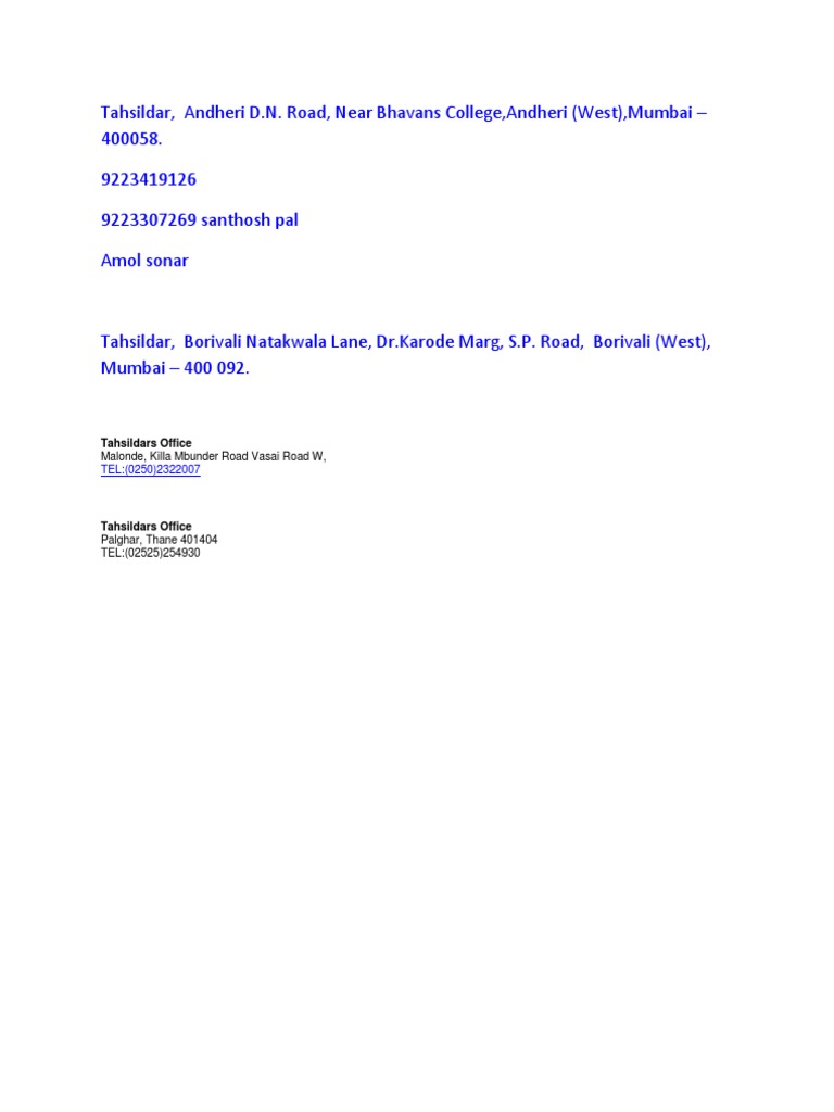 Tahsildar Office Andheri PDF